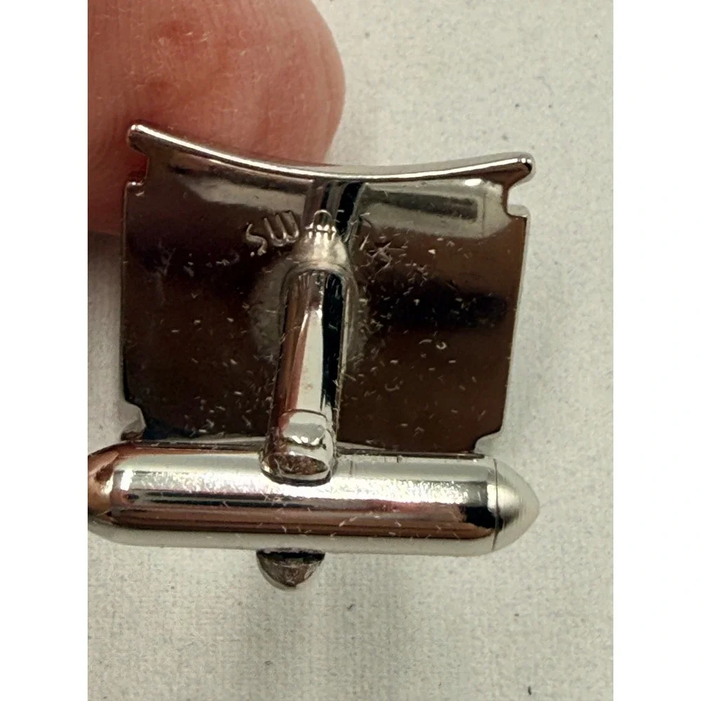 Swank Cufflinks Mens Silver Vintage Mid Century Modern Rectangular